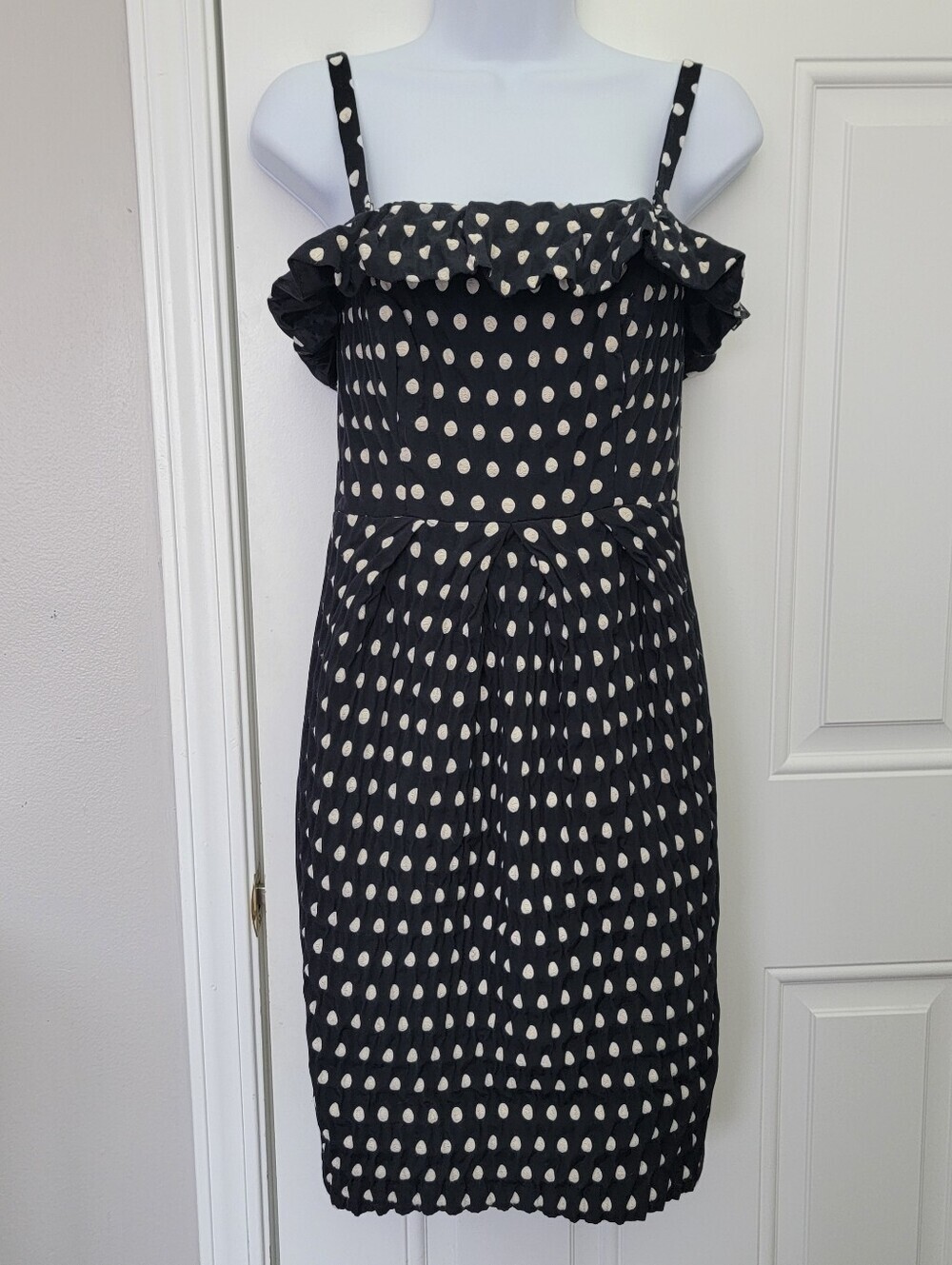 Marks And Spencer Autograph Black White Polka Dot Lined Dress Ruffled UK 8 US 4
